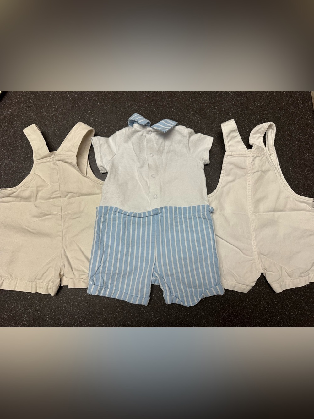 Carter's White & Light Blue Striped Baby Overalls and Romper 3 Month Baby